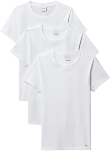 Calvin Klein Camisetas de Manga Corta Pack de 3 Mujer Cotton tee con Cuello Redondo, Blanco (White/White/White), S