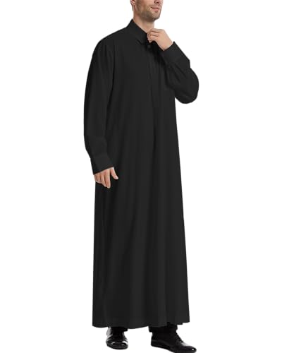 LVCBL Kaftan for Men Long Sleeve Thobe Button Down Lapel Muslim Shirts Big and Tall Long Caftan3