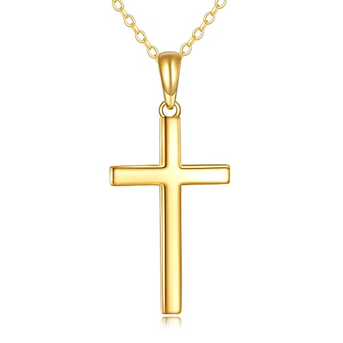 KECHO 14K Gold Cross Necklace for Women Yellow Gold Religious Simple Cross Pendant Necklace Jewelry for Her Girls Mother Daughter Wife Jesuits
