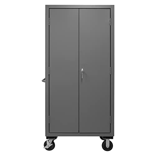 Durham 3501M-BLP-30-1795 Lockable Mobile Cabinet with 30 Red Hook-On Bins, Flush Door Style, 36