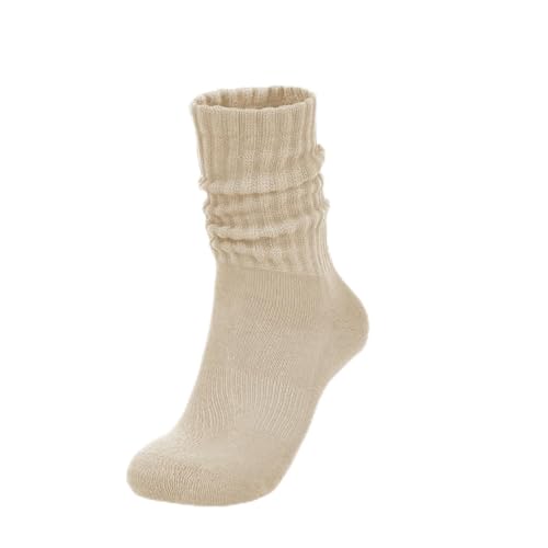 Image of Slouch Socks Cream Scrunch Womens Sweater Cozy Cotton Crew Retro Boot Calf Sock