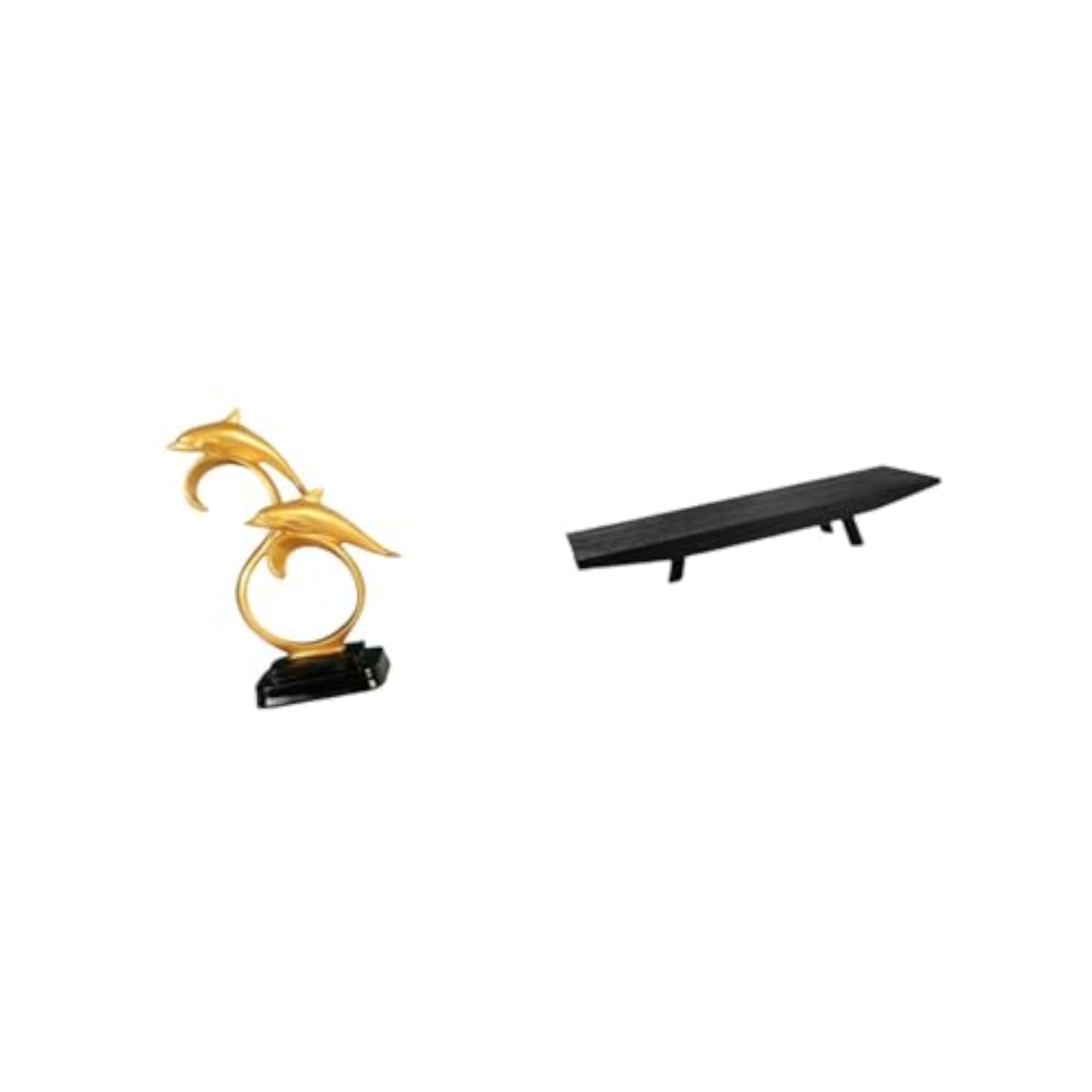 Modern Lifelike Dolphin Figurine and Rustic Wood Storage Tray