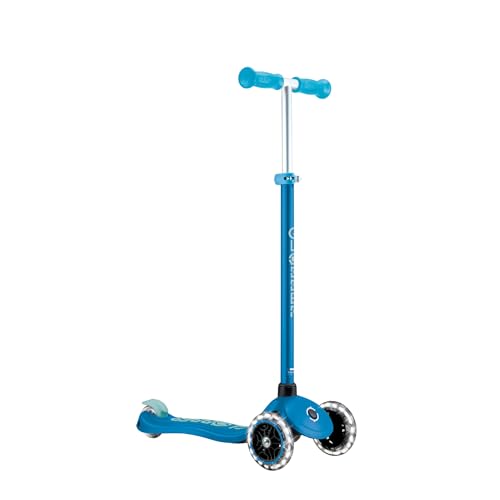 Globber - GO•UP Active Lights 360 - Patinete evolutivo de 3 Ruedas con Asiento Giratorio 360°, reposapiés y Luces LED, para niños de 15 Meses a 6 años - Azul petróleo