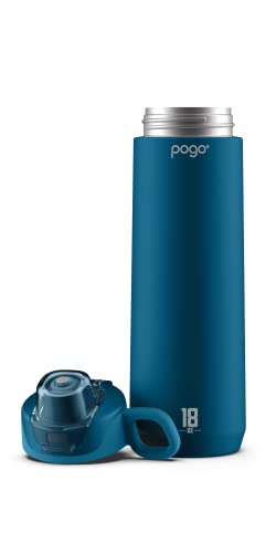 Image of Pogo Active Vacuum Insulated Stainless Steel Water Bottle with Leak Proof Chug Lid and Silicone Carry Loop, Powdercoat, Poseidon, 18 oz
