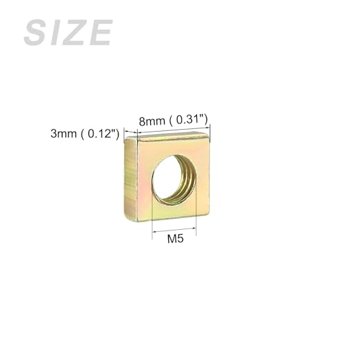 METALLIXITY Vierkantmuttern (M5x8x3mm) 100 Stück, Muttern aus Kohlenstoffstahl - für Möbelbau, mechanische Ausrüstung, Befestigungselemente