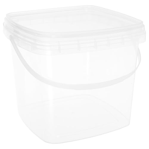 PRETYZOOM Secchio Quadrato in Plastica Pp Trasparente Da 1,5 l Con Coperchio Ermetico e Manico, Secchiello Per Gelato e Alimenti, Contenitore Portatile Multiuso Per Picnic e Uso Domestico