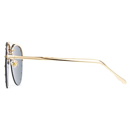Cyxus Studded Aviator Sunglasses for Women Men UV Protection Trendy Pilot Shade for Outdoor 10784