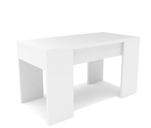Miniatura 5 de Dormidan- Mesa De Centro Elevable, Comedor O Auxiliar, Mayor Grosor Y Estabilidad Blanco Blanco