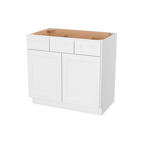 Image of Furinno Shaker 2-Drawer Bath Vanity Cabinet Without Top, Ready to Assemble, 21 D x 36 W x 34.5 H, White