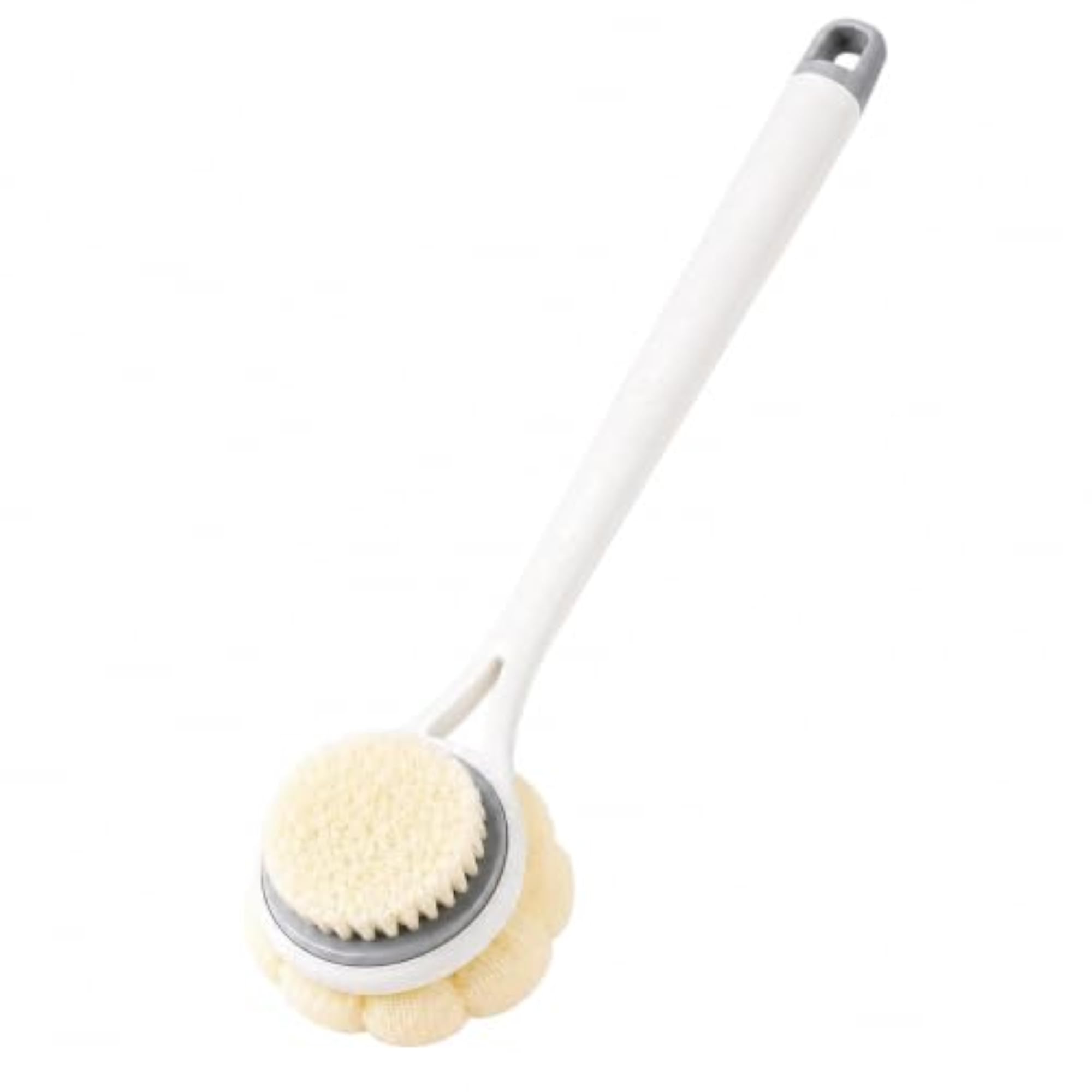 2-in-1 Body Bath Brush with Soft Bristles & Loofah, Long Handle