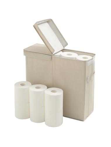Beveetio Waterproof Toilet Paper Storage with Foldable Lid, Large Toilet Paper Basket for Bathroom, Holds Up to 12 Regular Rolls, Toilet Paper Holder with Storage, Bathroom Toilet Paper Organizer Bin