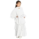 Chiffon Abaya Dress for Girls with Hijab Layered Open Front Islamic Prayer Cloth for Kids Praying Cloth for Muslim Girls White 13-14 years