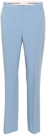 Part Two Damen Women's Trousers Straight Legs Midrise Waist Regular Fit Press Pleats Hose, Faded Denim,