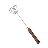 Hand Push Whisk Blender - Semi Automatic Wooden Handle Eggbeater, Rotating Mixer Tool | Manual Kitchen for Frothing Beating Mixing Eggs Cream Batter Cooking Home Use
