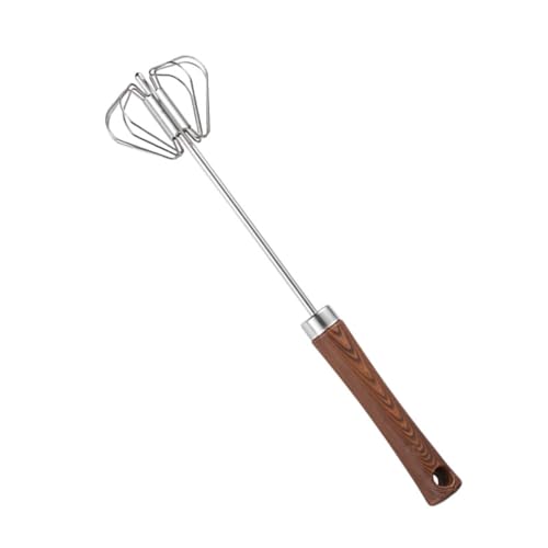 Hand Push Whisk Blender - Semi Automatic Wooden Handle Eggbeater, Rotating Mixer Tool | Manual Kitchen for Frothing Beating Mixi