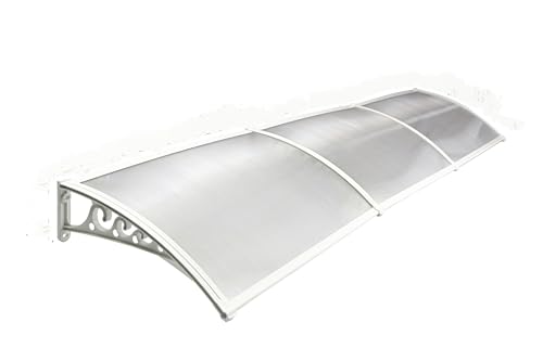 Image of CHENNAI Window Blinds and Shades DIY Polycarbonate Awning (Engineered Plastic Brackets) Window Sunshade Door Weather Shed Rain Canopy Awnings - 12'Widthx3'Depth (White Brackets & Clear Sheets)