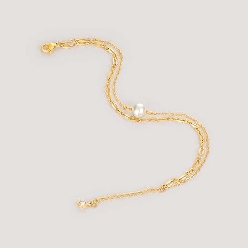 Image of MEVECCO Bracelet for Women 14K Gold Plated Dainty Chain Simple Jewelry Cute Handmade Minimalist for Her
