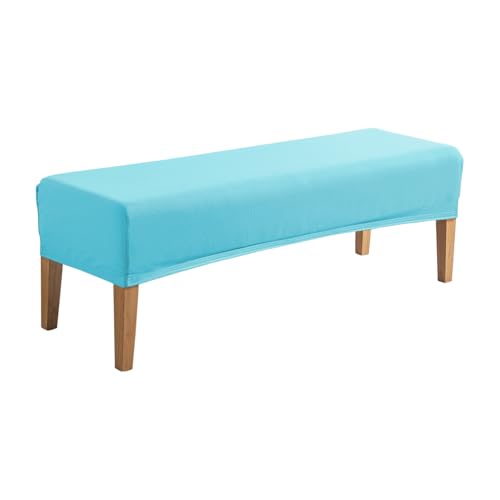 Image of HOKIPO 'SereneSolids' 140 GSM Polyester Blend Stretchable Dining Bench Slipcover, Sky Blue (AR-6245-SBL)