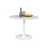 HOMYLIN Table de Salle à Manger Blanche Table de Cuisine Ronde Finition avec Tube en Acier Brillant et Base 80cm x 73cm de Haut Convient pour 2-4 Places