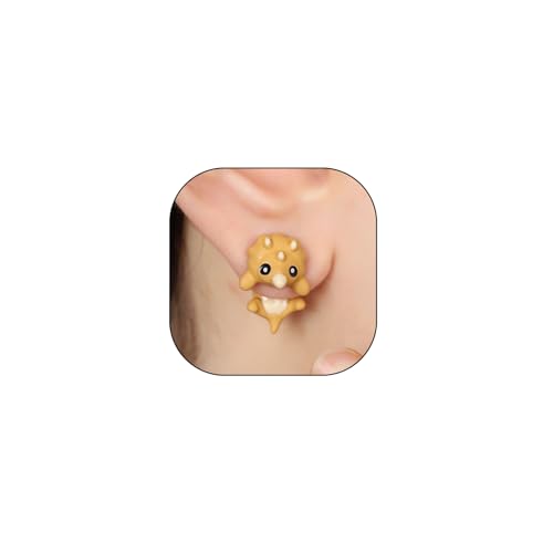 Cute Cartoon Dinosaur Bite Stud Earrings,Funny Small Animals Jacket Statement Earrings,Charming Green Halloween Personalized Earrings for Dinosaur Fans (Yellow)