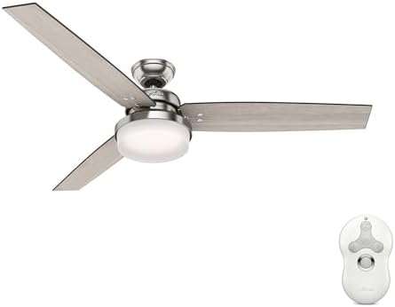 Hunter 60 inch Indoor Ceiling Fan with LED Light and Remote Control - Standard Mount Ceiling Fan, 3 Blades, For Bedroom or Living Room - Sentinel 59459, Brushed Nickel