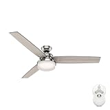 Hunter 60 inch Indoor Ceiling Fan with LED Light and Remote Control - Standard Mount Ceiling Fan, 3 Blades, For Bedroom or Living Room - Sentinel 59459, Brushed Nickel