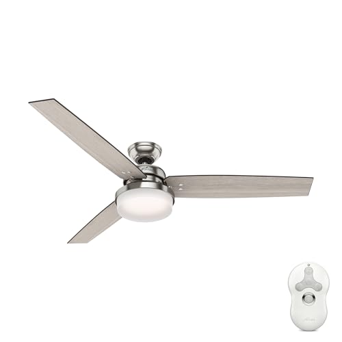 Hunter 60 inch Indoor Ceiling Fan with LED Light and Remote Control - Standard Mount Ceiling Fan, 3 Blades, For Bedroom or Living Room - Sentinel 59459, Brushed Nickel