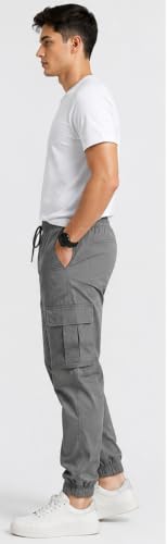 Image of Men's Jogger Cargo Pants | Stretchable Cotton Blend Utility Trousers | Regular Fit Multi Pocket Casual Bottom Wea