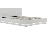 Habitat et Jardin - Lit Double LED Anastasia en Simili Blanc avec Coffre Rangements 160 x 200 cm  Cadre de Lit 2 Places Design  Sommier à Lattes et Tête de Lit Inclus