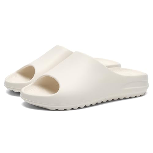 RUNSOON Unisex Slide Sandal Men Women Summer Slippers House Shoes for Adult Couples Indoor Outdoor, Beige EU41