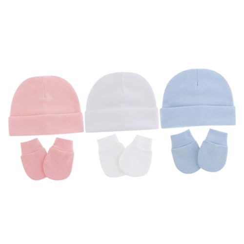 Newborn Baby Hat and Mittens Set 3 Beanies 6 Anti-Scratching Mittens Soft Cotton Warm Baby Accessories for Boys and Girls for Infants