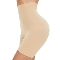 SIMIYA Bauchweg Unterhose Damen Hohe Taille Shapewear Nahtlose Miederhose mit Bein Figurenformend Miederpant Baumwolle Unterwäsche Hose unter Kleid Kurze Shorts(Beige, L)