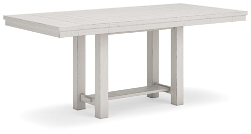 Signature Design by Ashley Robbinsdale Farmhouse Distressed Counter Height Dining Extension Table with Trestle Base, Planked Effect and 2 Removable End Leaves, White by Signature Design by Ashley - Used condition - US$445.56