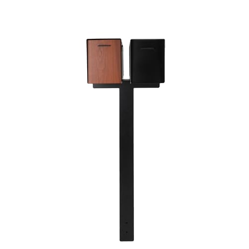 Ilyapa Double Mailbox Post for Outside - 43x4x4 inch Black Metal Dual Mailboxes Post for Outside with Universal Mounting Bracket Plate