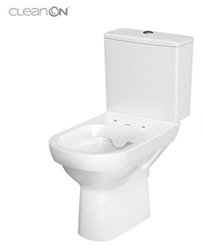 Keramik Stand- WC Toilette Komplett -Design- Set mit Spülkasten WC- Sitz aus Duroplast mit Absenkautomatik SoftClose-Funktion für waagerechten Abgang Wasseranschluss Spülrandlos City – Bild 3