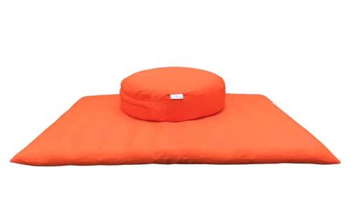 NutriBuck® ZAFU & Zabuton Meditation Yoga Mat Cushion Combo Filled with Buckwheat Hulls (Round Zafu and Zabuton (Orange))