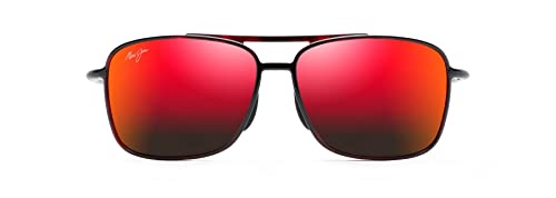 Maui Jim Men's and Women's Kaupo Gap Polarized Aviator Sunglasses, Red/Black Tortoise/Hawaii Lava ™, Medium