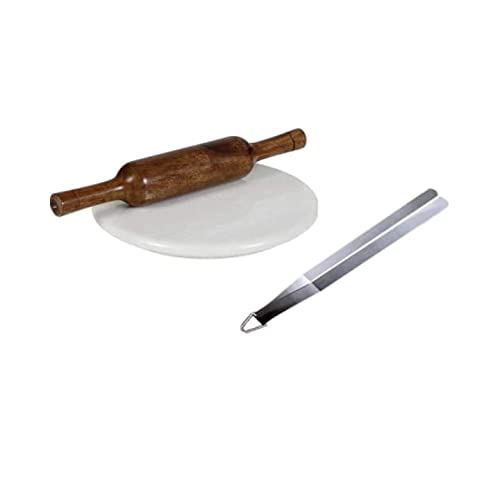 SAMEER SALES Marble Roti Roller/Chakla/Rolling Pin Board/Roti Maker/Phulka Maker/Chapati Maker chakla/Marble Rolling Pin/Marble Belan for Kitchen. (Size:9INCH) (White & Brown)