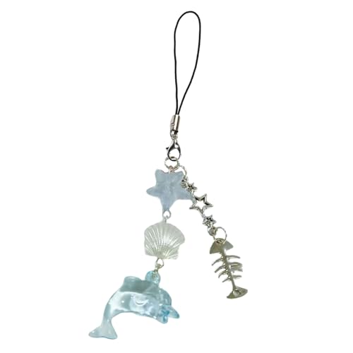 Fcnjsao フィッシュボーンデザイン シェル ドルフィンチャーム ファッショナブルなイルカの貝殻 電話ペンダント 素敵なキーチェーンアクセサリー 女性用