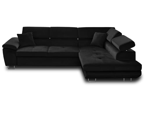 Bestmobilier Dimas - canapé d'angle Droit 5 Places - Convertible avec Coffre et têtières réglables - en Velours