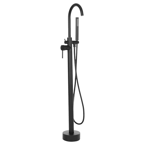 Grifo de pie para bañera independiente con ducha de mano, grifo de ducha independiente, grifo de suelo, grifo para bañera de latón de pie, color negro