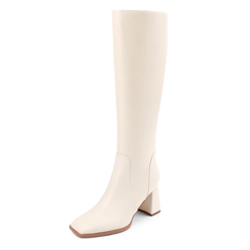 Image of JOY IN LOVE Knee High Boots Women Chunky Block Heel Square Toe Zipper Boots