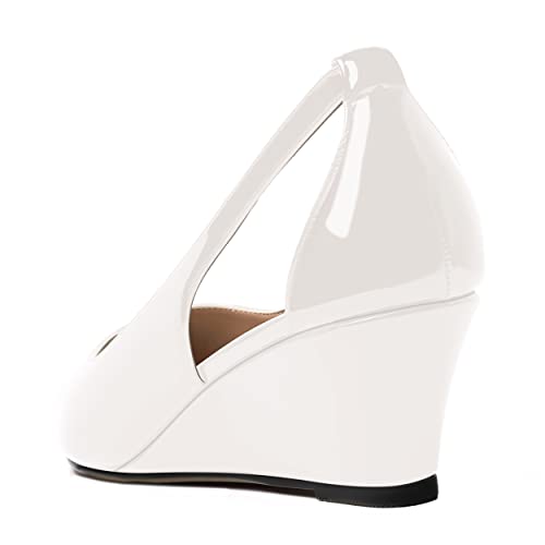 MERRORI Women's Pointed Toe Cut Out Slip On Dress Evening Patent Wedge Low Heel Pumps Shoes 2 Inch 7