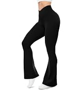 UEU Flare Leggings for Women with Tummy Control, V Crossover High Waisted Yoga Pants, Bootcut Wid...