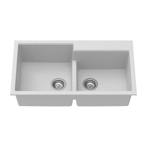 Image of Carysil TIP TOE DB ULTRA Quartz Kitchen Sink 34 x 20 x 8 inches, Single Bowl with Drain Board, 80% Quartz & 20% Resin, Heat Resistant 300C, 50kg Load, Scratch Resistant Granite Sink - Arena