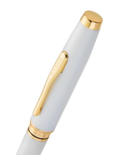 Image of Cross Coventry Pearl White Lacquer with Gold PVD Appointments Refillable Ballpoint Pen - Medium Point, Black Ink, Presented in a Luxury Gift Box
