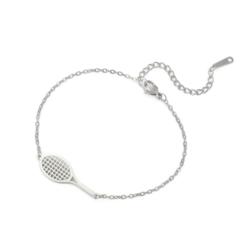 Pulsera de raqueta de tenis Pulsera ajustable con charm inspirador para competiciones de raqueta Joyería de la amistad Para amantes del deporte, entrenadores y aficionados Regalos modernos (Plata)