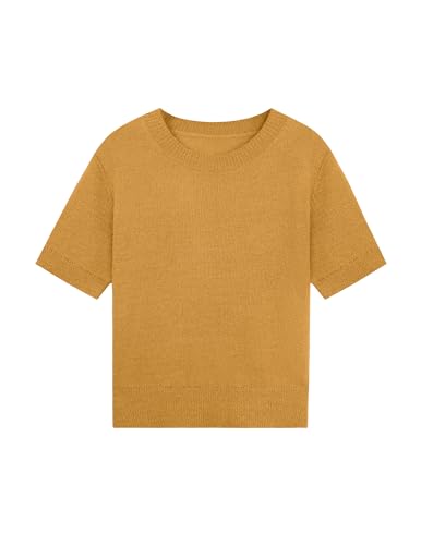 Image of Libsorge Womens Cropped Short Sleeve Sweater Fall 2025 Crewneck Sheer Knit Tops - Lightweight, Thin, Crop, Slim Fit