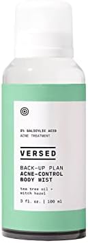 Versed Back-Up Acne Control Body Mist - All Over Blemish Spot Treatment + Salicylic Acid Spray with Tea Tree Oil & Witch Hazel - Oil Control + Redness Relief Acne Spray for Back & Body - Vegan (3 oz)