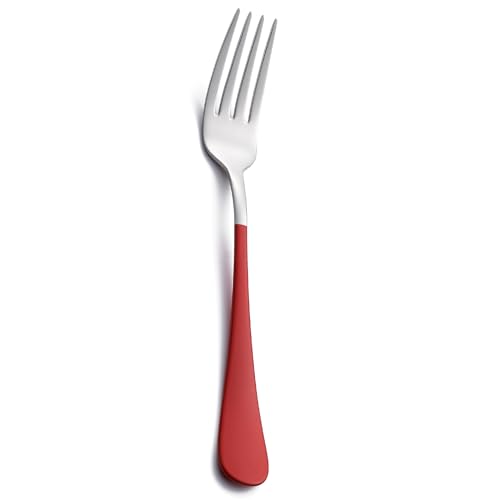 Red Dinner Fork, 18/0 Red handle Stainless Steel Satin Finish 8.1-inch Silverware Flatware Fork Set, Set of 12, Dishwasher Safe